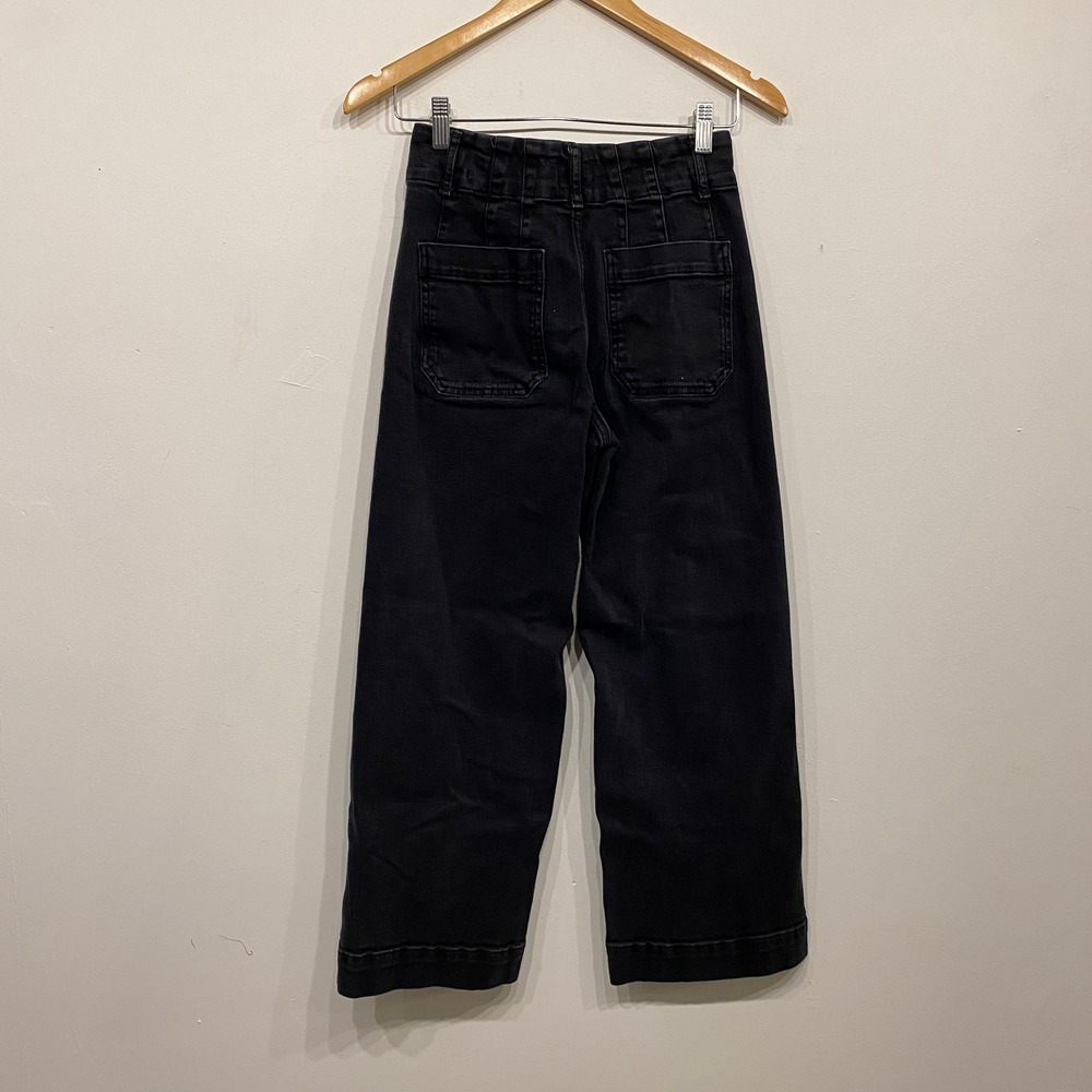 Maeve Anthropologie The Colette Cropped Wide Leg Jeans Black Size 26 High Rise - Picture 7 of 7